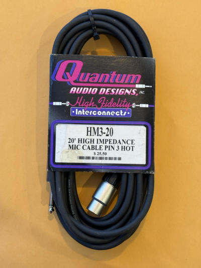 20' ft HIGH Impedance Mic Cable 3 Pin XLR to 1/4" by Quantum Audio Designs
