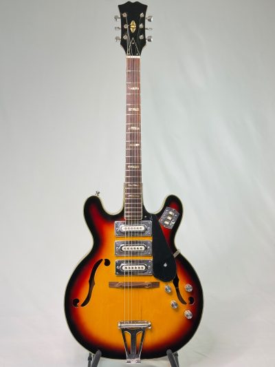 1960s Teisco Imperial Fujigen 3-Pickup Thin Hollow Body Sunburst Electric Guitar